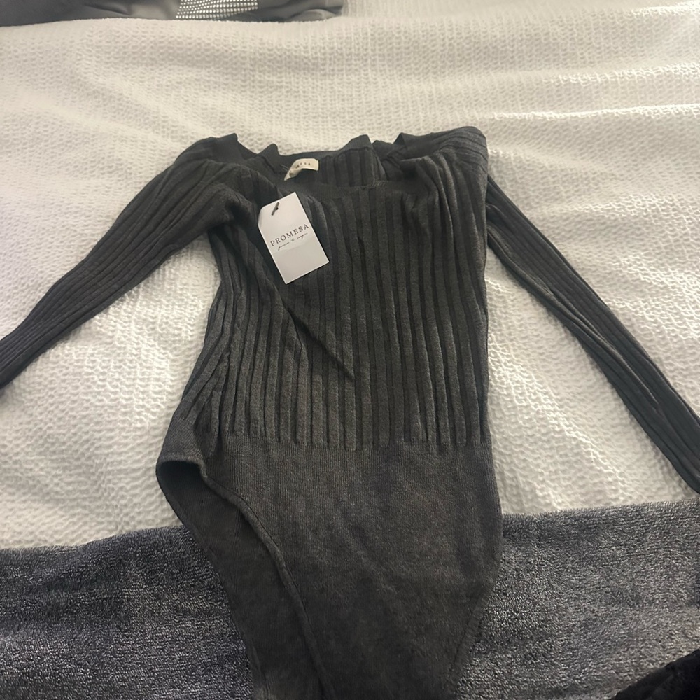 Gray Ribbed Bodysuit